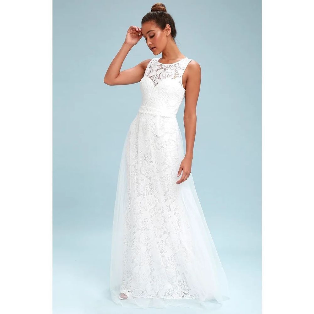 Lulu’s White Lace Backless Maxi Dress XL